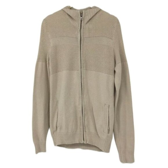 Guess Creme men’s full zip textured knit  jacket nude high neck small - Picture 1 of 14